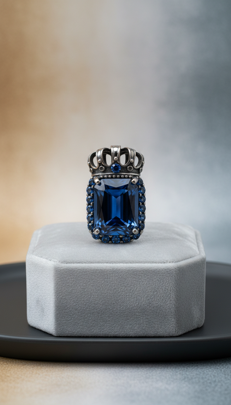 Onyx Crown Pendant with Lab-Created Sapphire