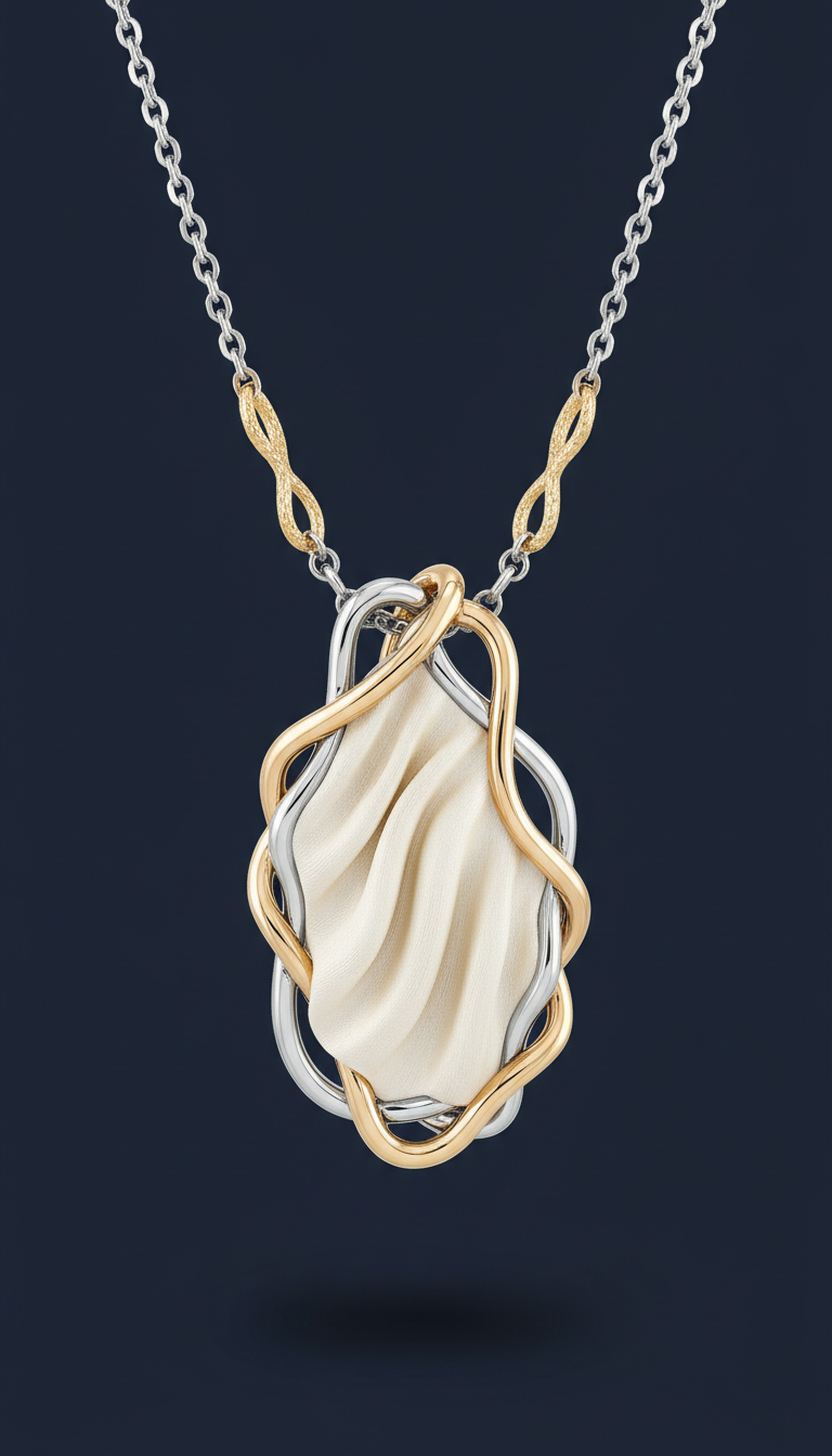 Ivory Silk Pendant Necklace with Platinum Accents