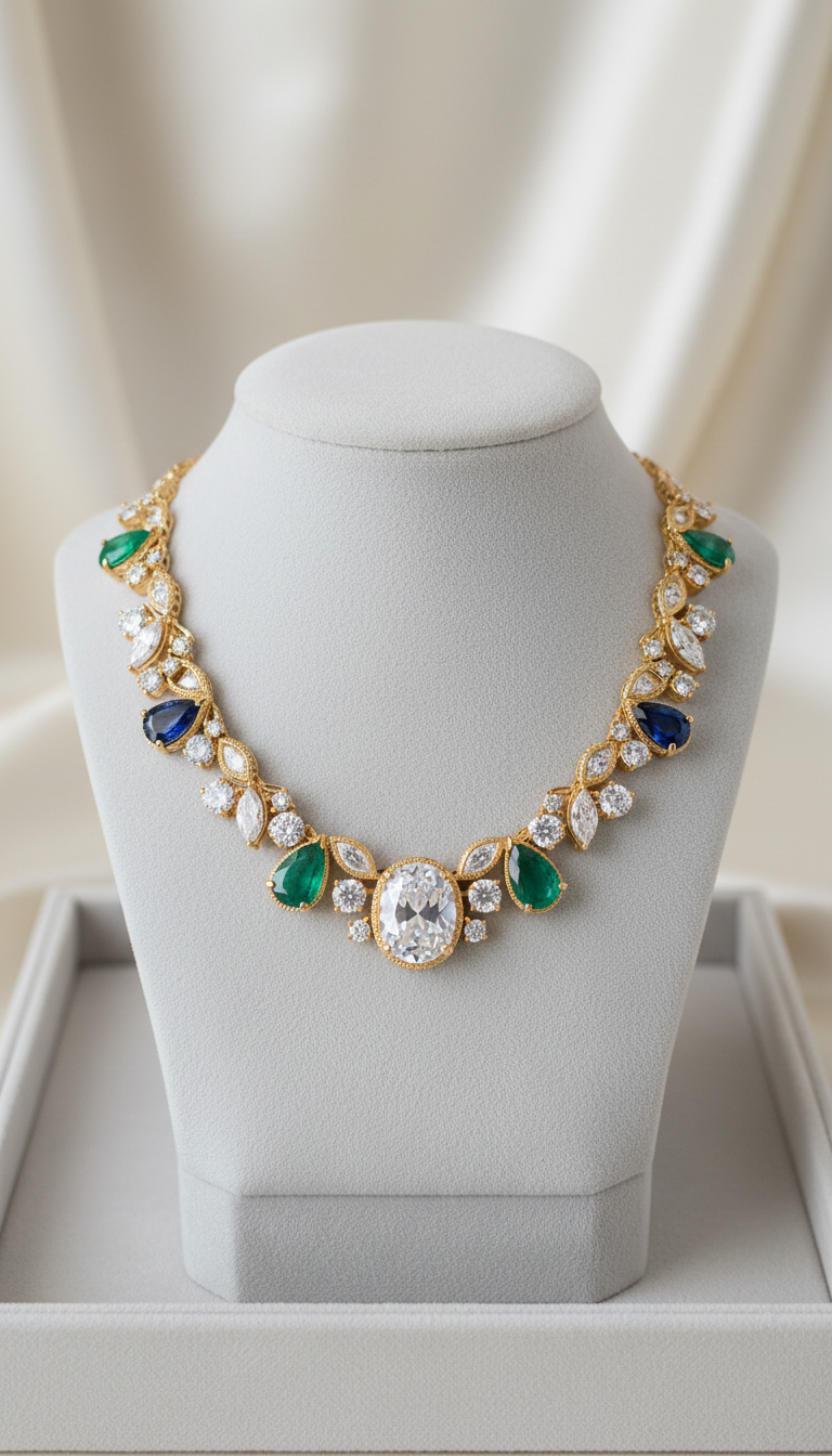 Satin Gold Heritage Necklace with Gemstones