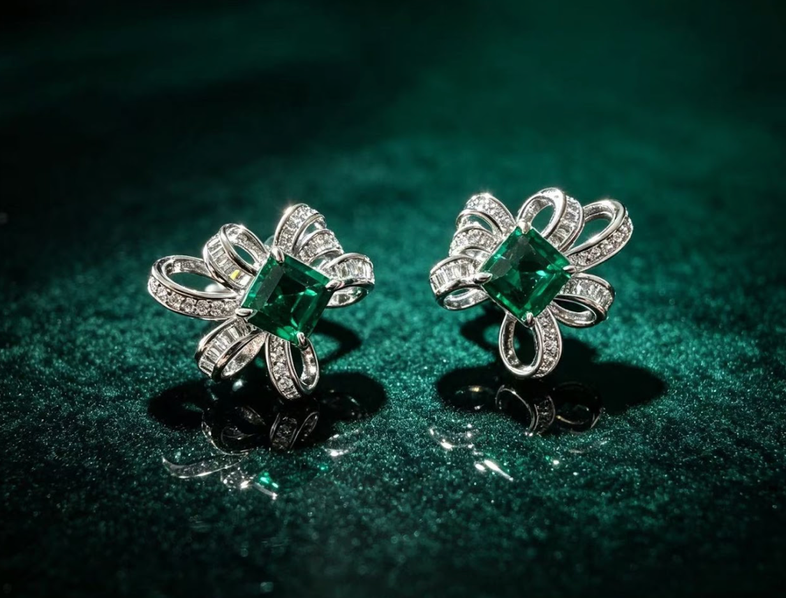 Petal Bow Earrings — Green