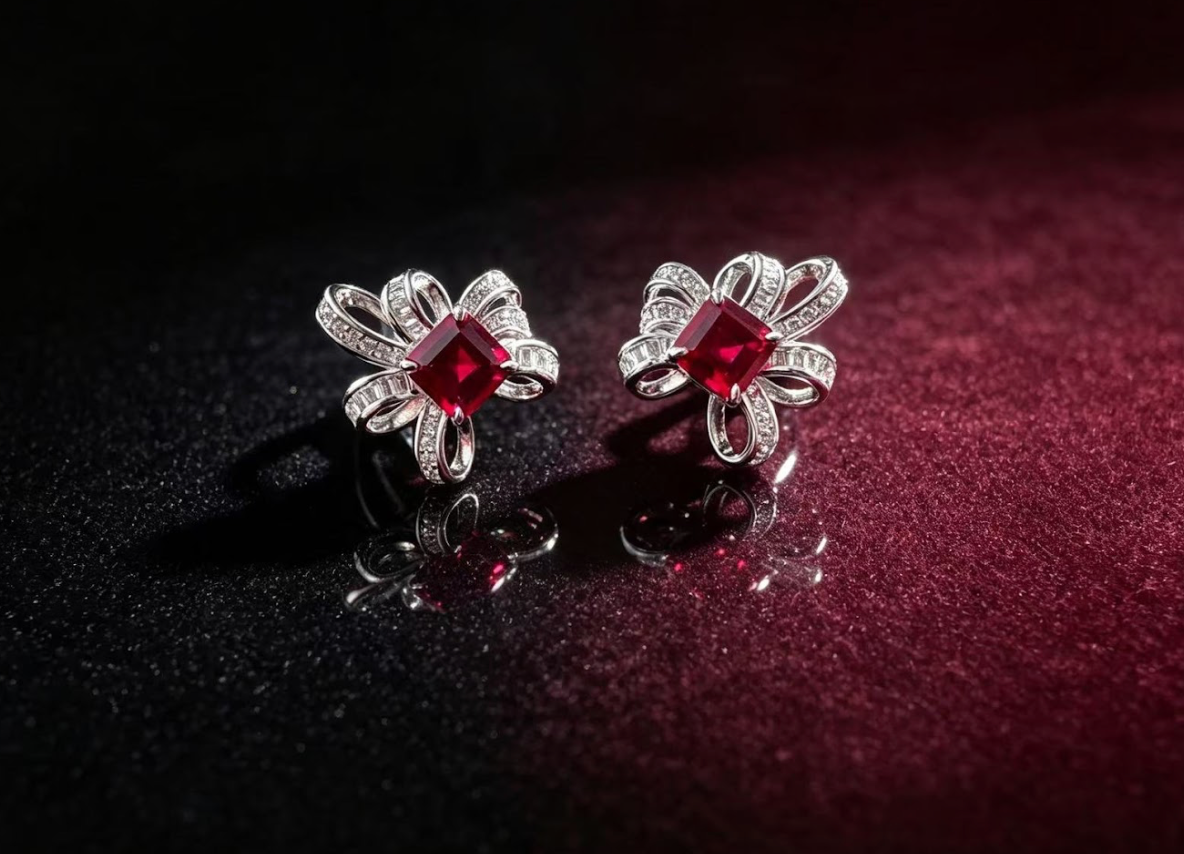 Petal Bow Earrings — Red